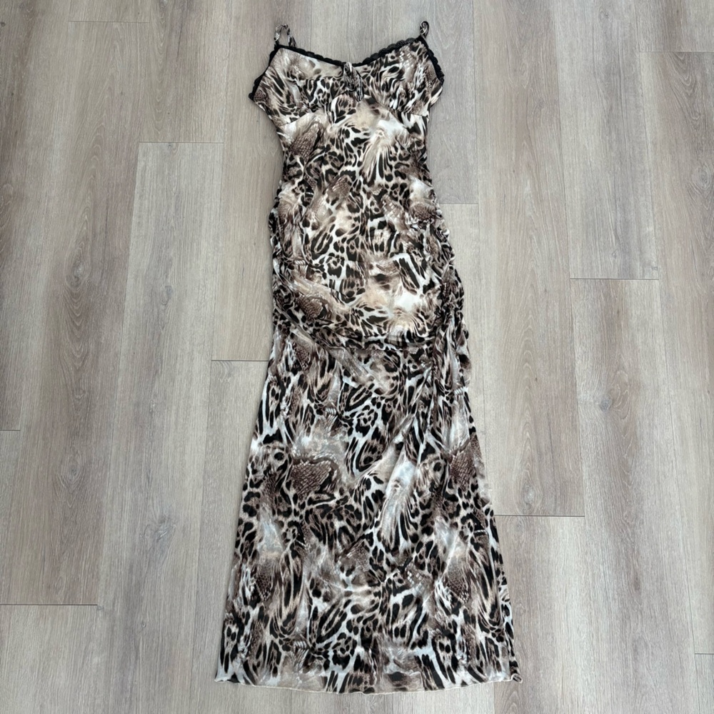 Animal Print Maxi Slip Dress - Brown